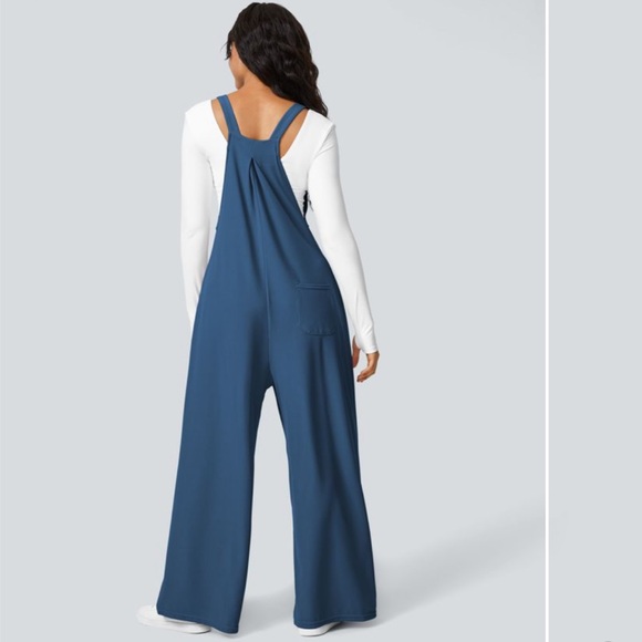 Reserved 
Halara Blue wide leg Overalls jumpsuit Adjustable Strap Button - Picture 4 of 10